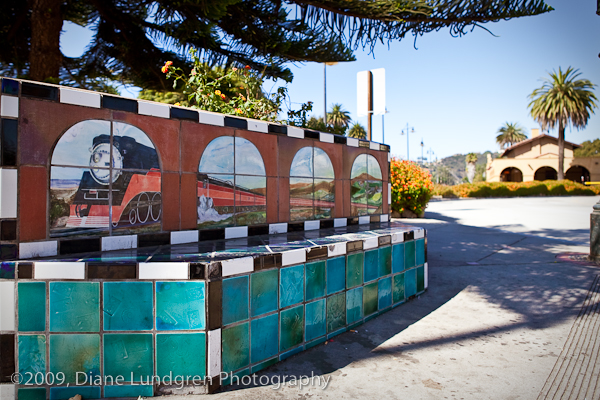 bench on the left side of the entry into the train station. the tiles and artwork wer created by Blair Looker-Rindau