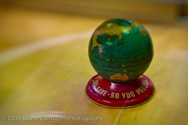 a miniature globe bank
